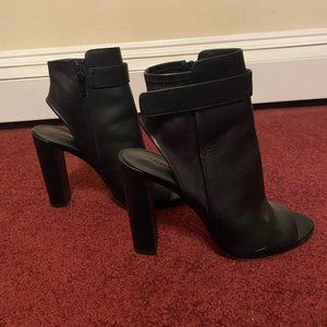 Vince Open Toed Black Leather Boots w/ Block Heel
